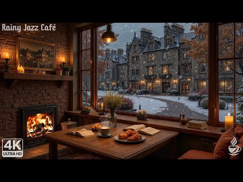 Gentle Winter Jazz ☁️ Soft Coffee Shop Ambience & Fireplace | Calm Mind & Soul