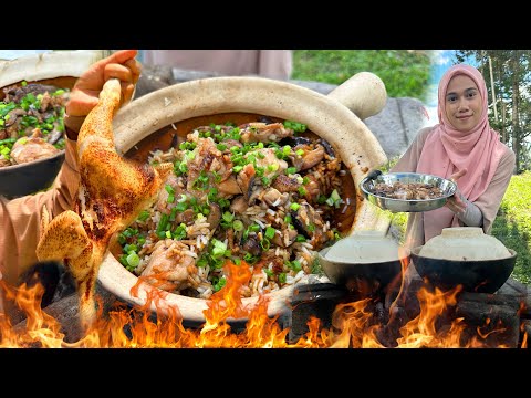 CLAYPOT CHICKEN RICE DAPUR KAYU || Wangi dan sangat sedap!! chicken rice steamed in claypot