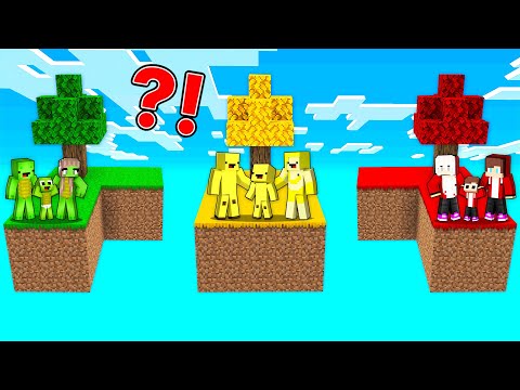 JJ Family vs Mikey Family vs Banana Kid Family on SKYBLOCK Survival in Minecraft! (Maizen TV)
