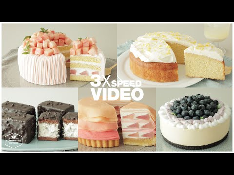 #118 3x Speed 케이크 디저트 베이킹 영상 : Cake Dessert Baking Video | 복숭아 케이크,레몬 파운드,아이스크림,치즈케이크 | Cooking tree