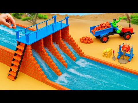 DIY Mini Truck Builds a Brick & Concrete 4 Compartment Dam with bricks to prevent flooding