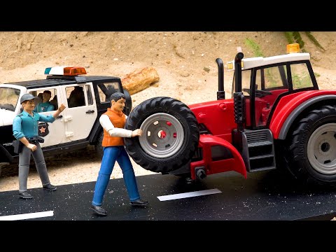 Police car helps tractor find stolen wheel