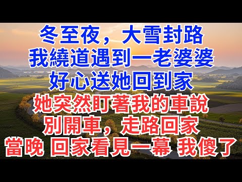 冬至夜，大雪封路，我繞道遇到一老婆婆，好心送她回到家，她突然盯著我的車說別開車，走路回家，當晚，回家看見一幕，我傻了！#情感故事#故事#小說#戀愛#情感#婚姻#為人處世