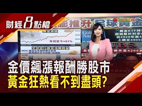 地緣風險.新通膨推升!全球央行狂買黃金...金價5年內衝1萬美元!? 美銀示警"嚴重超買"｜【財經8點檔】20251008｜非凡新聞｜主播 許娸雯