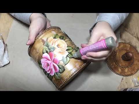 DIY - Luxury Can Decorated with 2D Decoupage / Wood Effect Painting / Creative Lid with Relief