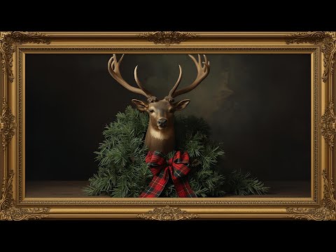 Moody Christmas Stag in Gold Frame | Old Money Holiday TV Art Screensaver @99for1TVart 