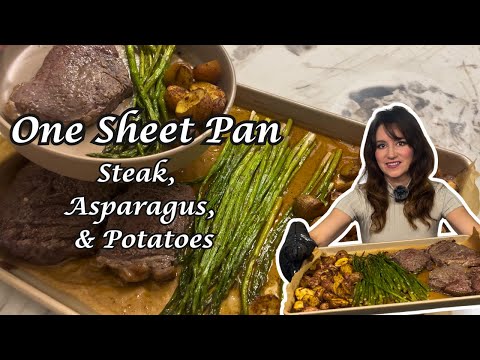 One Sheet Pan Steak Potatoes & Asparagus Homemade Chimichurri Recipe I High Protein Easy Dinners