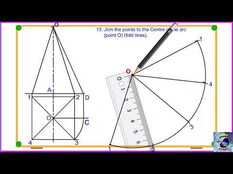 How to draw surface development of a square pyramid  | Bottom opened |