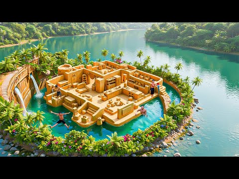 180 Days Building an Off-Grid Floating Clay House on a Deserted Island Using Primitive Tools