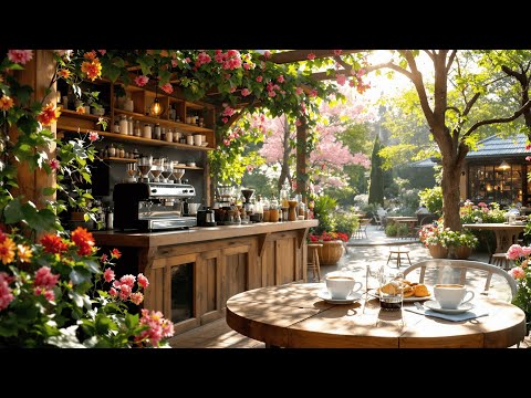Positive Morning Jazz Garden ☕🌸 Tranquil Jazz Music at Warm Spring Coffee Shop Ambience for Relaxing