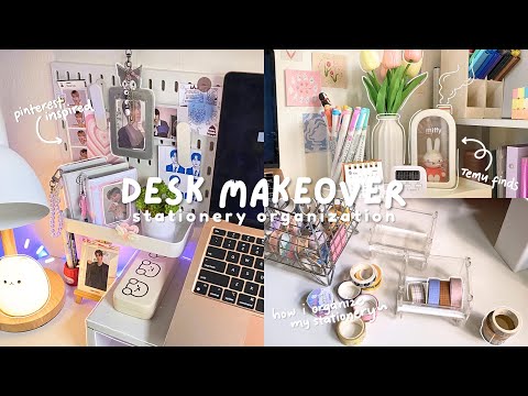 desk makeover ‧₊˚🖇️ how i organize my stationery + shopee & temu finds | pinterest inspired 🍡
