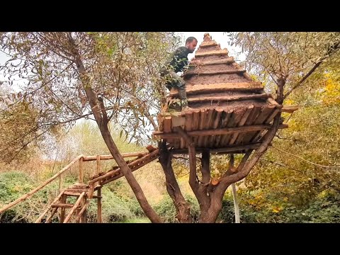 Building TREE HOUSE  With FIREPLACE | Bushcraft camping, Wilderness Cooking, DIY Adventure