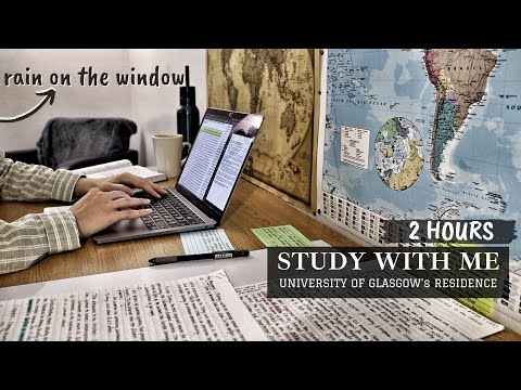 2 HOUR STUDY WITH ME on a rainy night | Rain sounds, no breaks, background noise| Glasgow, Scotland