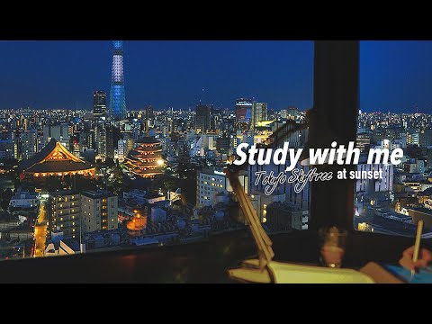 2-HOUR STUDY WITH ME🌃 / calm lofi🎸 + white noise / Tokyo-Skytree at SUNSET / with countdown+alarm