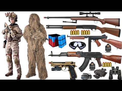 Special Forces military toy gun set unboxing, M24 sniper rifle, AKS-74U automatic rifle, Beretta m92