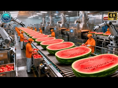 Inside a Modern Watermelon Processing Plant: From Whole Melons to Sweet Red Juice (Full Process)