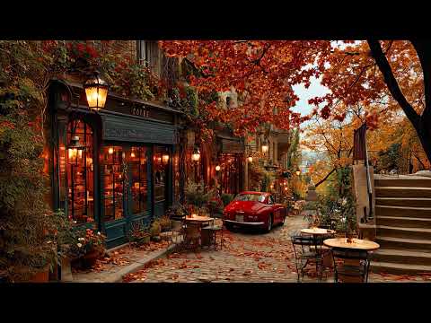 Sweet Autumn Jazz Music for Relaxing 🍂 Vintage Outdoor Cafe in Old Town