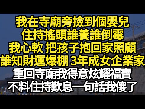 我在寺廟旁撿到個嬰兒，住持搖頭誰養誰倒霉，我心軟 把孩子抱回家照顧，誰知財運爆棚 3年成女企業家，重回寺廟我得意炫耀福寶，不料住持歎息一句話我傻了#故事#悬疑#人性#刑事#人生故事#生活哲學#為人哲學