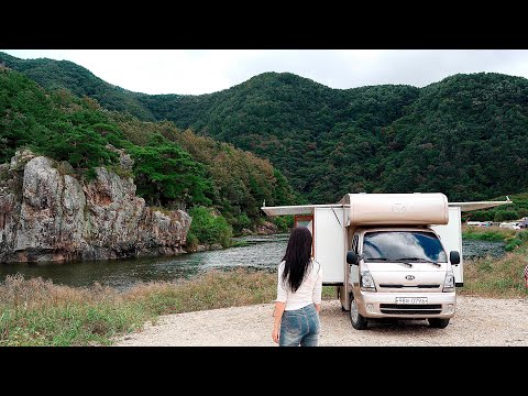 ⛰️역대급 절경의 노지에서 확장되는 원목 트럭 캠핑카로 강아지와 보낸 낭만적인 가을캠핑🚛