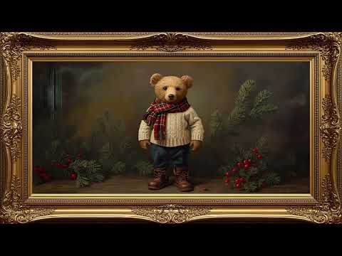 Old Money Christmas Bear in Gold Frame | Moody Holiday TV Art Screensaver @99for1TVart 