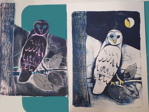 Gelli print tutorial - collagraph owl