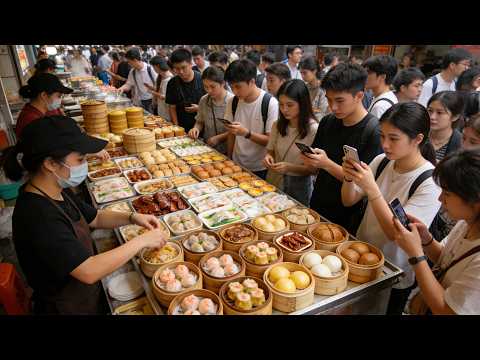 中国广州历史悠久的美食街vs本地年轻人最热爱的夜市，开了40年的小吃店，传统布拉肠粉，骑在竹竿上制作的竹升面，两根大木棒制作芝麻糊，中药一样的凉茶，种类多样的广式早茶，广州人最爱的煲仔饭，50种美味！