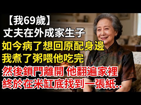 我69歲，丈夫在外成家生子，如今病了想回原配身邊。我煮了粥喂他吃完，然後鎖門離開。他翻遍家裏，終於在米缸底找到一張紙#晚年生活#人生智慧#家庭關係#親子教育#情感故事