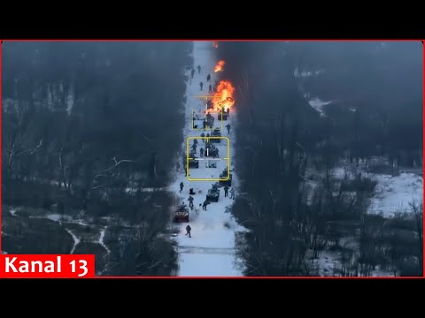 Military caravan of invaders attacking on snowy road ambushed- Russians’ disastrous winter offensive