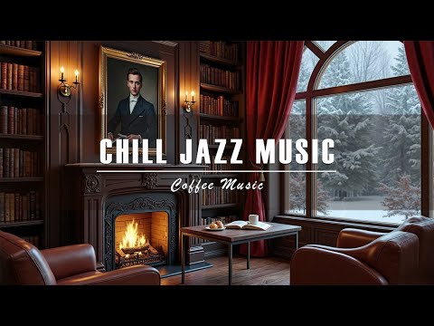 Winter Evening Smooth Jazz ❄️ Cozy Library Ambience
