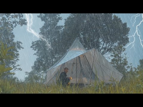 Real RAIN‼️CAMPING IN A HEAVY RAIN AT NIGHT ⛈️ Sleep to the sound of rain and thunder || ASMR