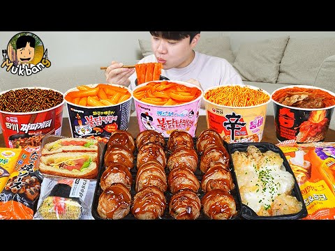 ASMR MUKBANG convenience store store, FIRE Noodle, HOT DOG, GIMBAP, Tteokbokki EATING SOUND !