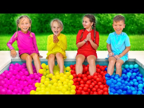 Défi des ballons d'eau quatre couleurs