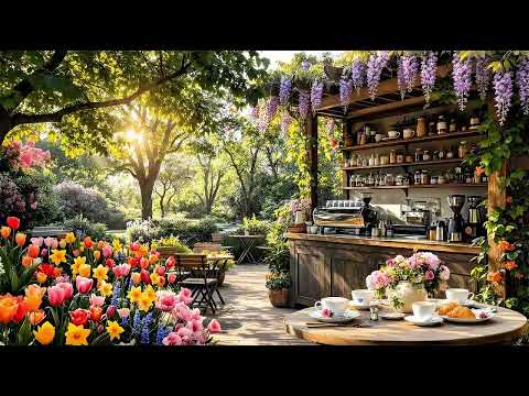 Morning Spring Jazz 🌸☕ Smooth Jazz Music at Cozy Garden Coffee Shop Ambience for Study, Work, Relax🎶
