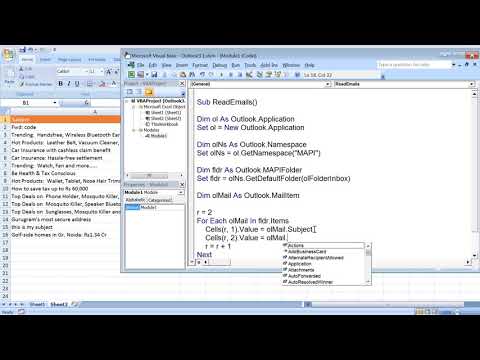 Excel macro to extract/read outlook emails | Lecture 6