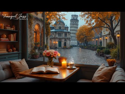 Autumn Coffee Shop Space With Soothing Jazz Music 🍂 Jazz Piano Music And Warm Rain