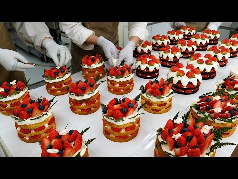 크림치즈 생크림이 들어간! 제철과일이 듬뿍 올라가는 딸기 초코케이크 2종 making chocolate cake with strawberry - korean street food