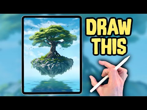 FLOATING TREE ISLAND drawing tutorial - Procreate made easy