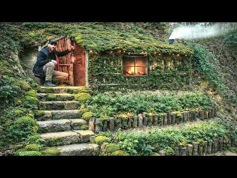 Building a Survival Shelter Under a Cliff | Warm and Cozy Cabin ,Bushcraft ,Survival