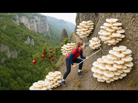Harvesting +1000kg Giant Coral Mushroom On Cliff, Cook Spicy Mushroom Soup | Nutritious Wild Food
