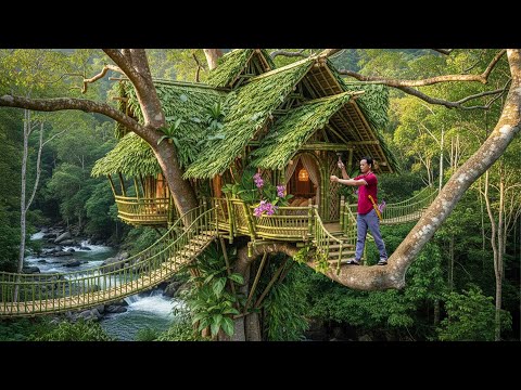 Building a Treehouse with Fresh Bamboo - Survival in the Tropical Rainforest