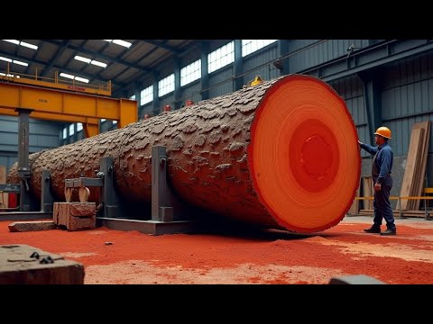 Raw Wood Processing Factory: Close Up The Millennial Tree Sawing Process, the Journey Has Just Begun