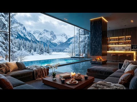 Calm Winter Morning with Smooth Jazz Music ❄️ Cozy Living Room Ambience & Gentle Snowfall for Relax