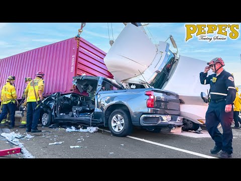 Firefighters Rescue Driver TRAPPED Under a Container!
