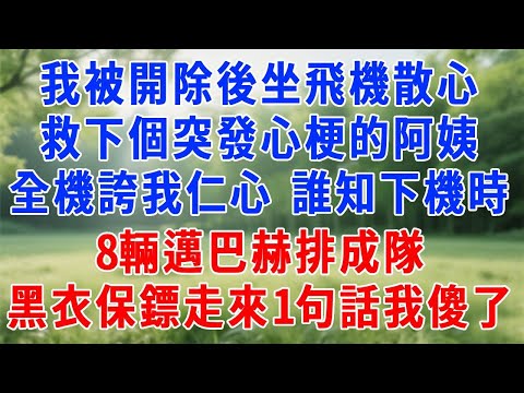 我被開除後坐飛機散心，救下個突發心梗的阿姨，全機都誇我仁心，我尷尬笑笑，誰知下機時，8輛邁巴赫排成隊，黑衣保鏢走來1句話我傻了！#人生感悟 #故事分享 #原创视频 #打脸 #职场 #为人处世