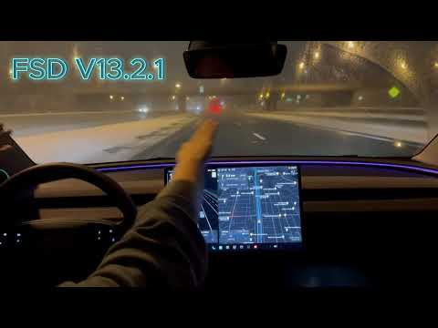 突发！FSD V13.2.1大战雨雪天气！ 偏移！强制接管！紧急躲避雪堆！求特斯拉出雪地模式FSD