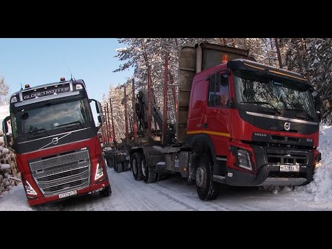 Работа на лесовозе Вольво. Съезд с дороги.