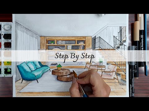 How To Draw A Living Room In One Point Perspective | Step By Step