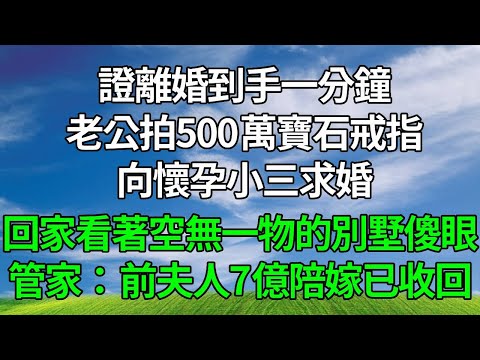 證離婚到手一分鐘，老公拍500萬寶石戒指，向懷孕小三求婚，回家看著空無一物的別墅傻眼，管家：前夫人7億陪嫁已收回！#故事分享 #生活經驗