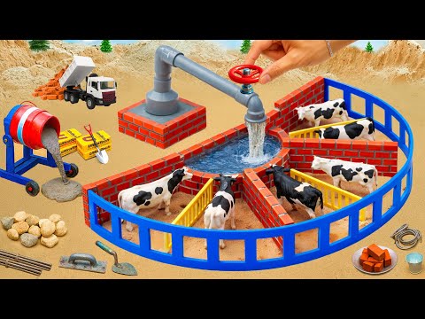 DIY Tractor Science Project Builds a Mini Brick and Cement Cow Shed with a Modern Water System