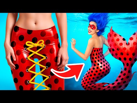 A quirky vampire and Ladybug transform into beautiful mermaids / How to become a mermaid!